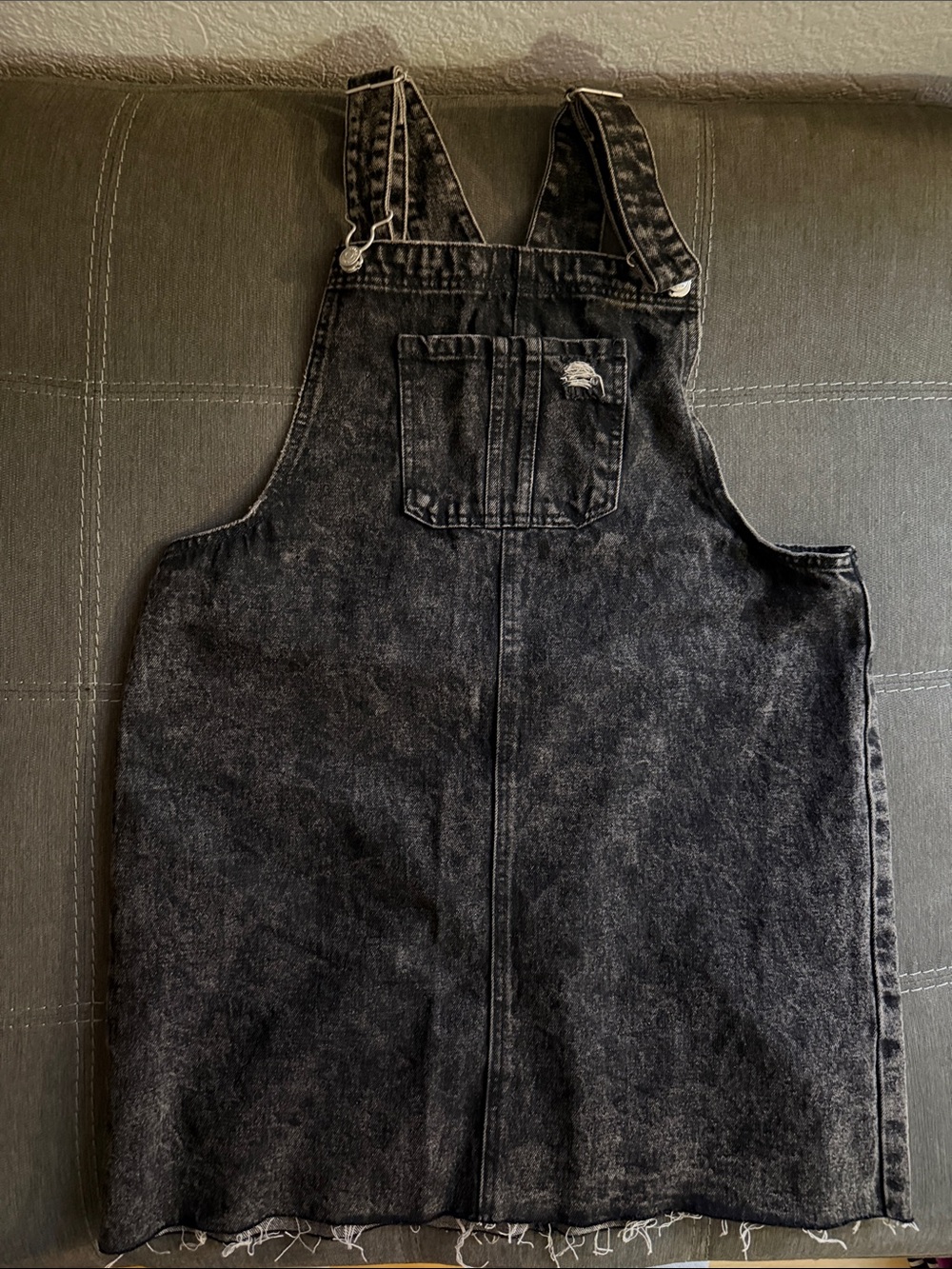 Acid Wash Black Denim Overall Dress